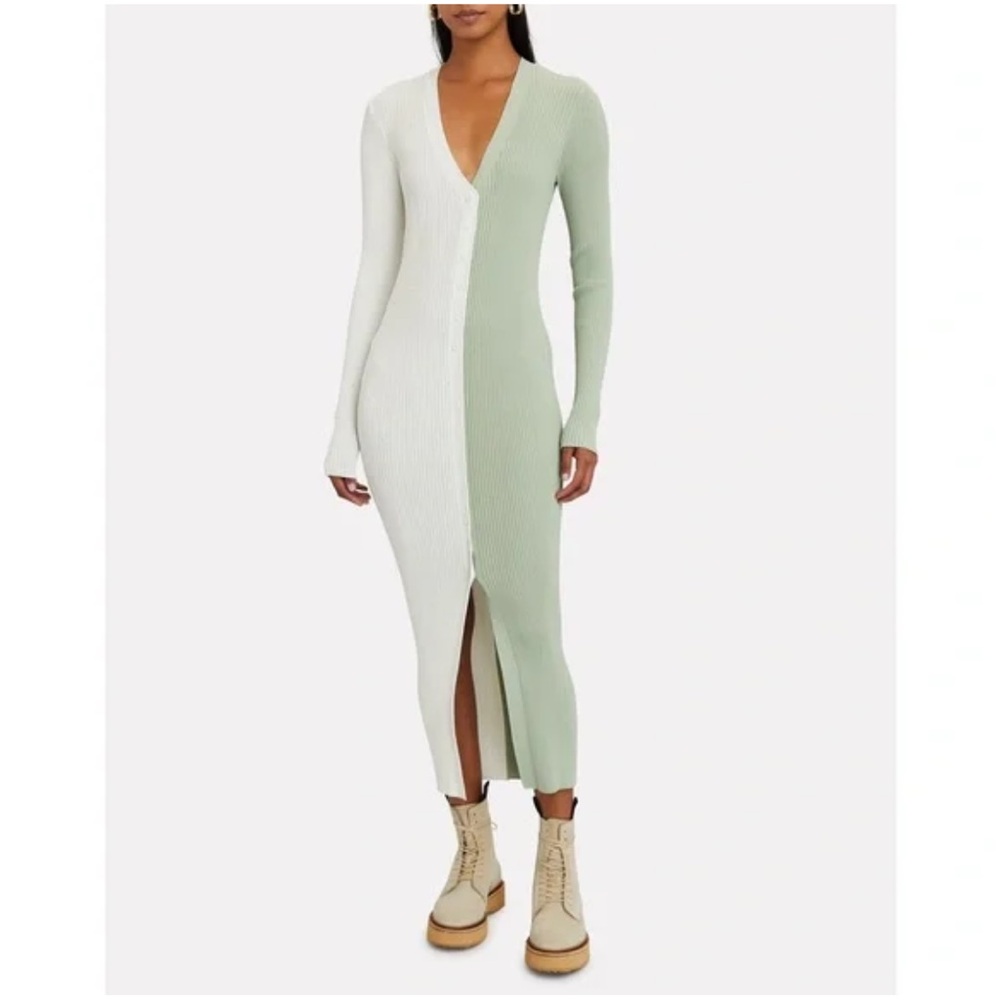 STAUD Two-Tone Long Sleeve Dress - White and Light Green